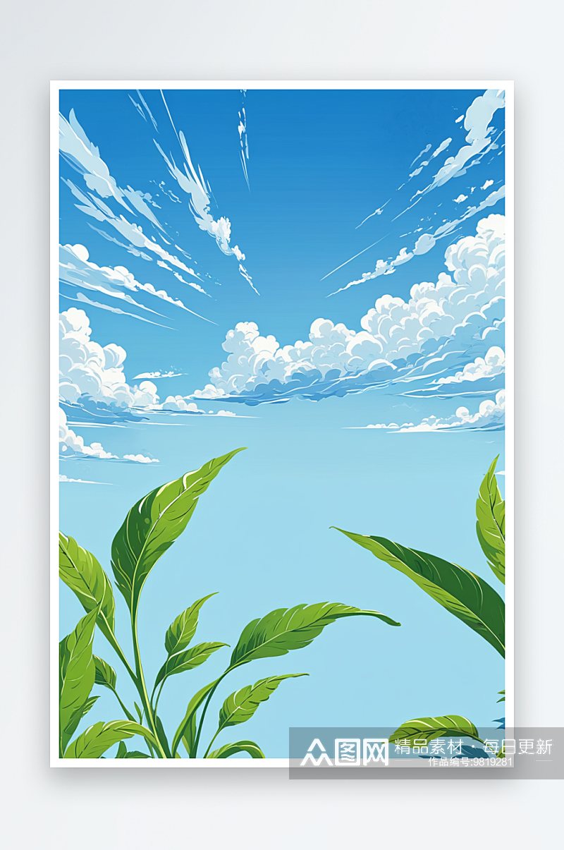 插画天空夏日植物蓝天白云素材