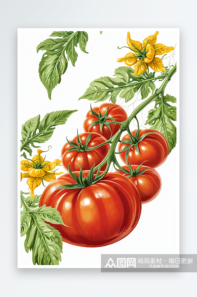 插画白底一串成熟西红柿插画设计素材
