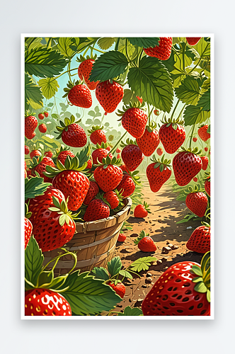 草莓园插画艺术图片