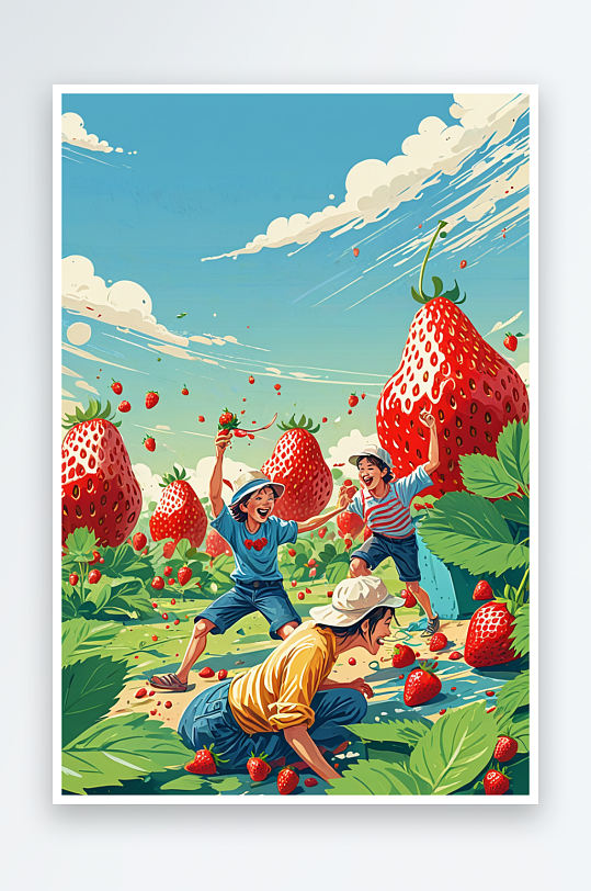 草莓音乐节插画图片