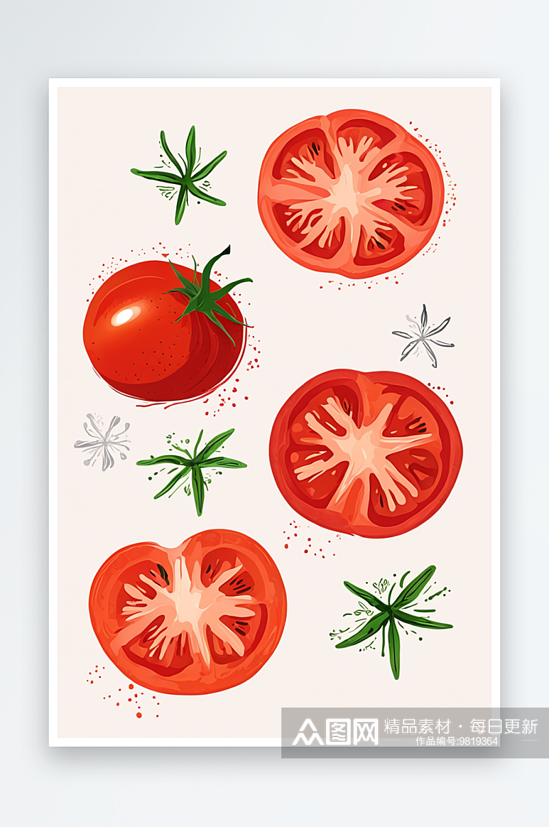不同的西红柿手绘插画图案上装饰素材