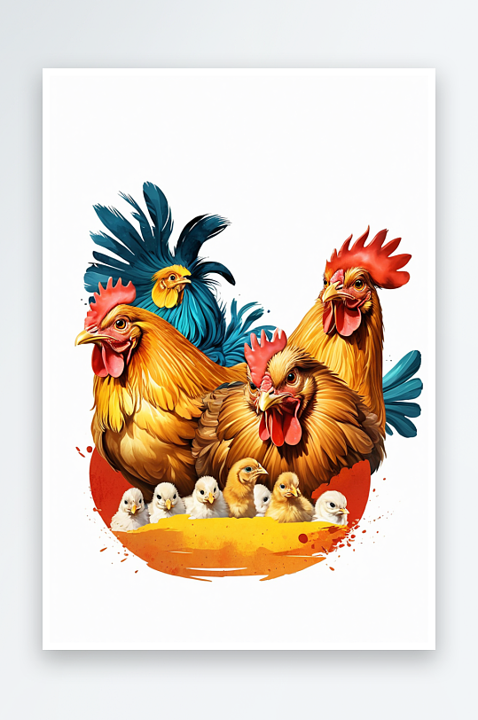 背景分离动物系列组图共多幅快乐的鸡一家