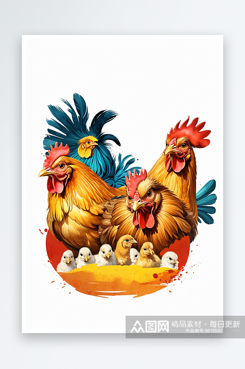 背景分离动物系列组图共多幅快乐的鸡一家素材