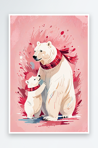 北极熊和妈妈母亲节插画