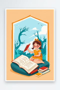 世界读书日看书可爱的小女孩知识书本学习