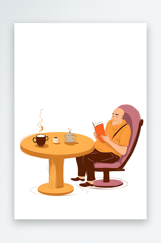 卡通手绘世界读书日男人看书喝下午茶天台插
