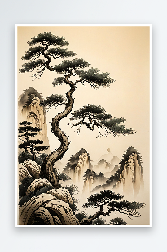 中式水墨写意松树