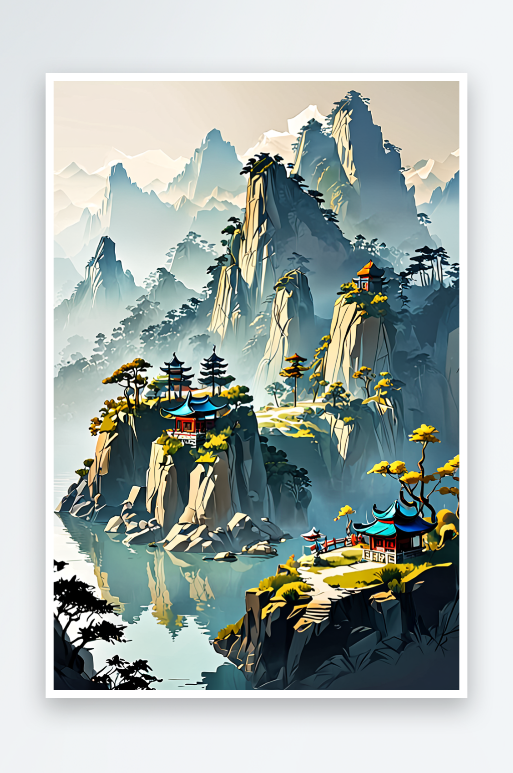 中风水墨山特写图片素材