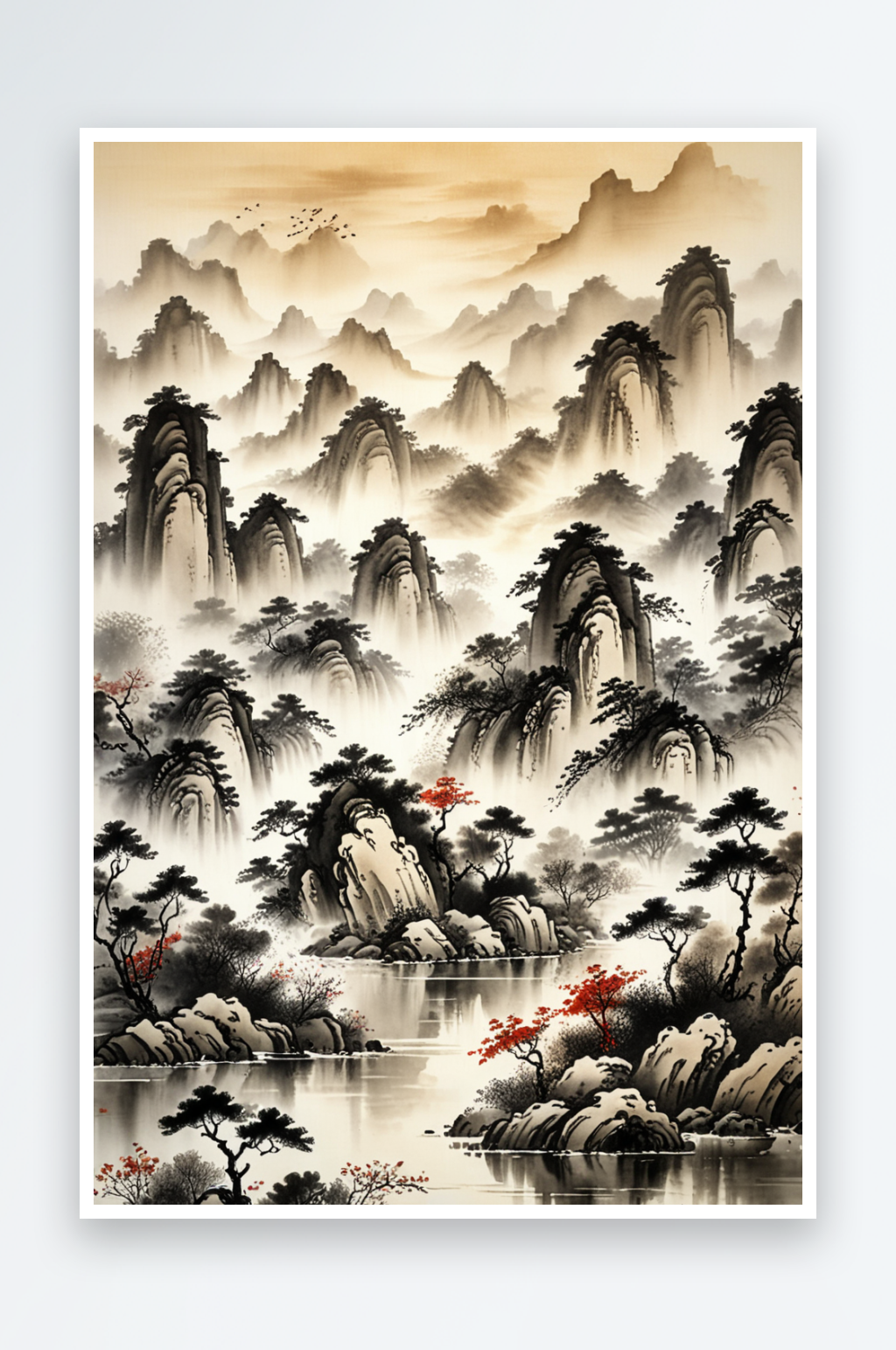 中风水墨古代山图片素材