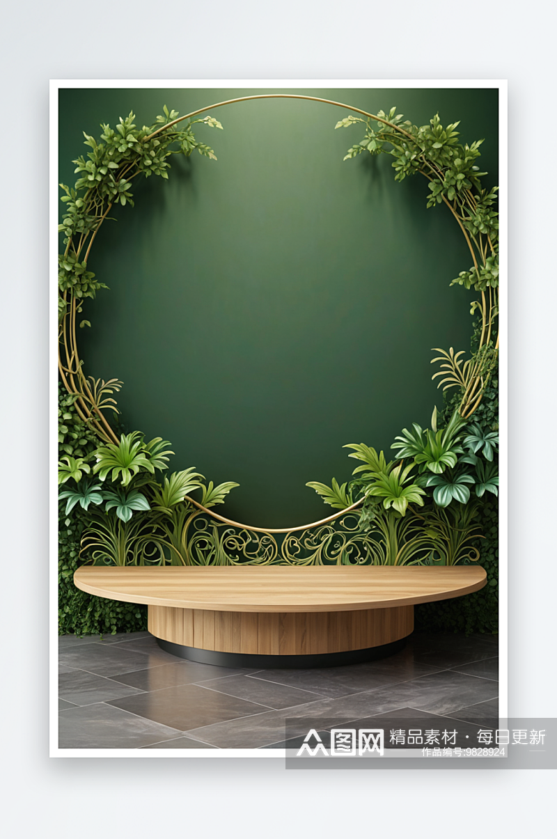 绿色植物自然背景电子商务圆形平台展台素材