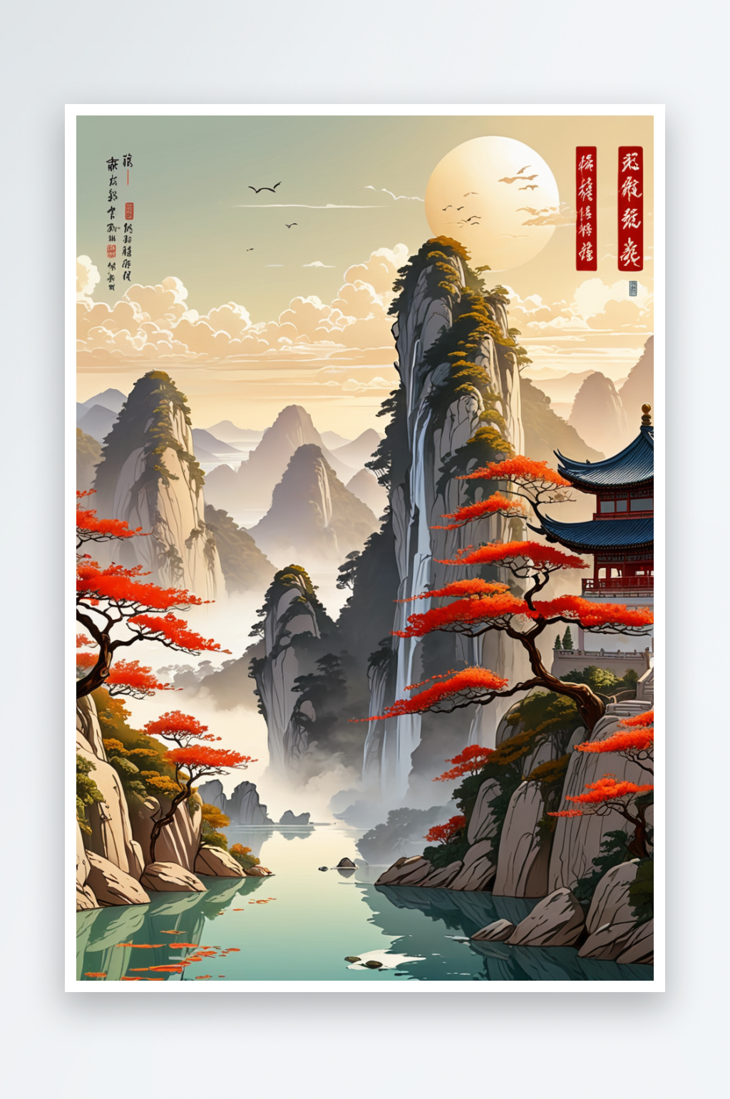 周日历国漫风景插画素材