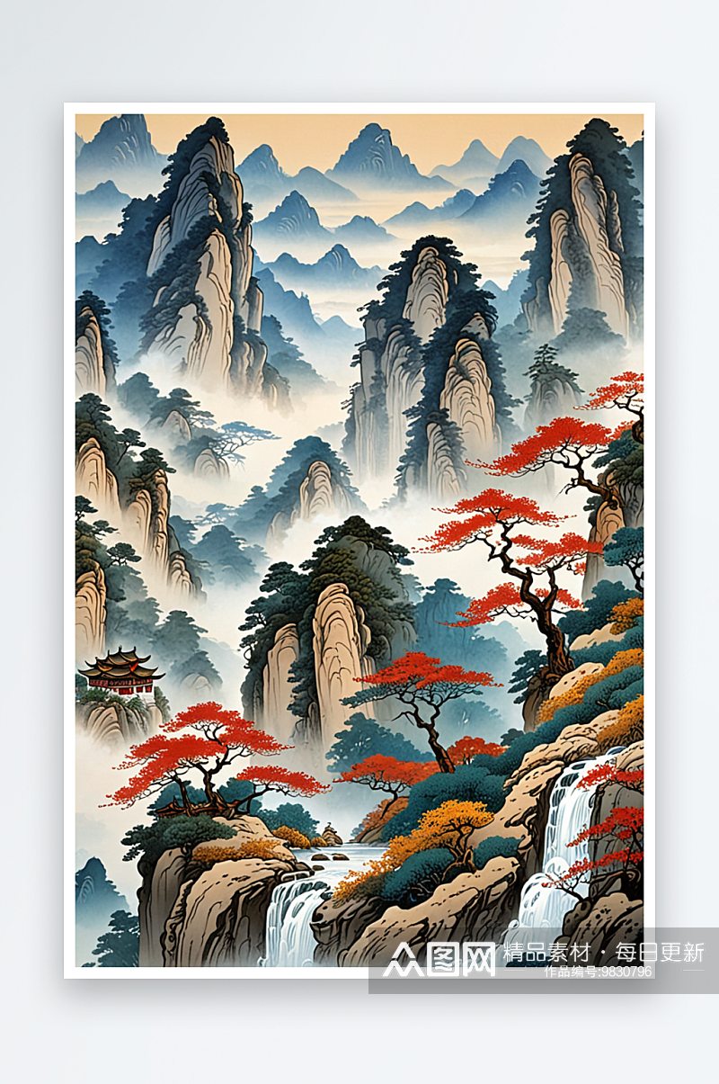 新中式风格绝美山水层次感丰富的山脉国风山素材