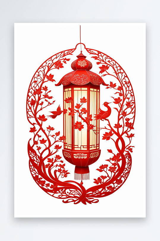 红色中式剪纸灯笼