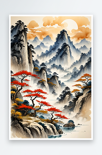 国风水墨意境山水画