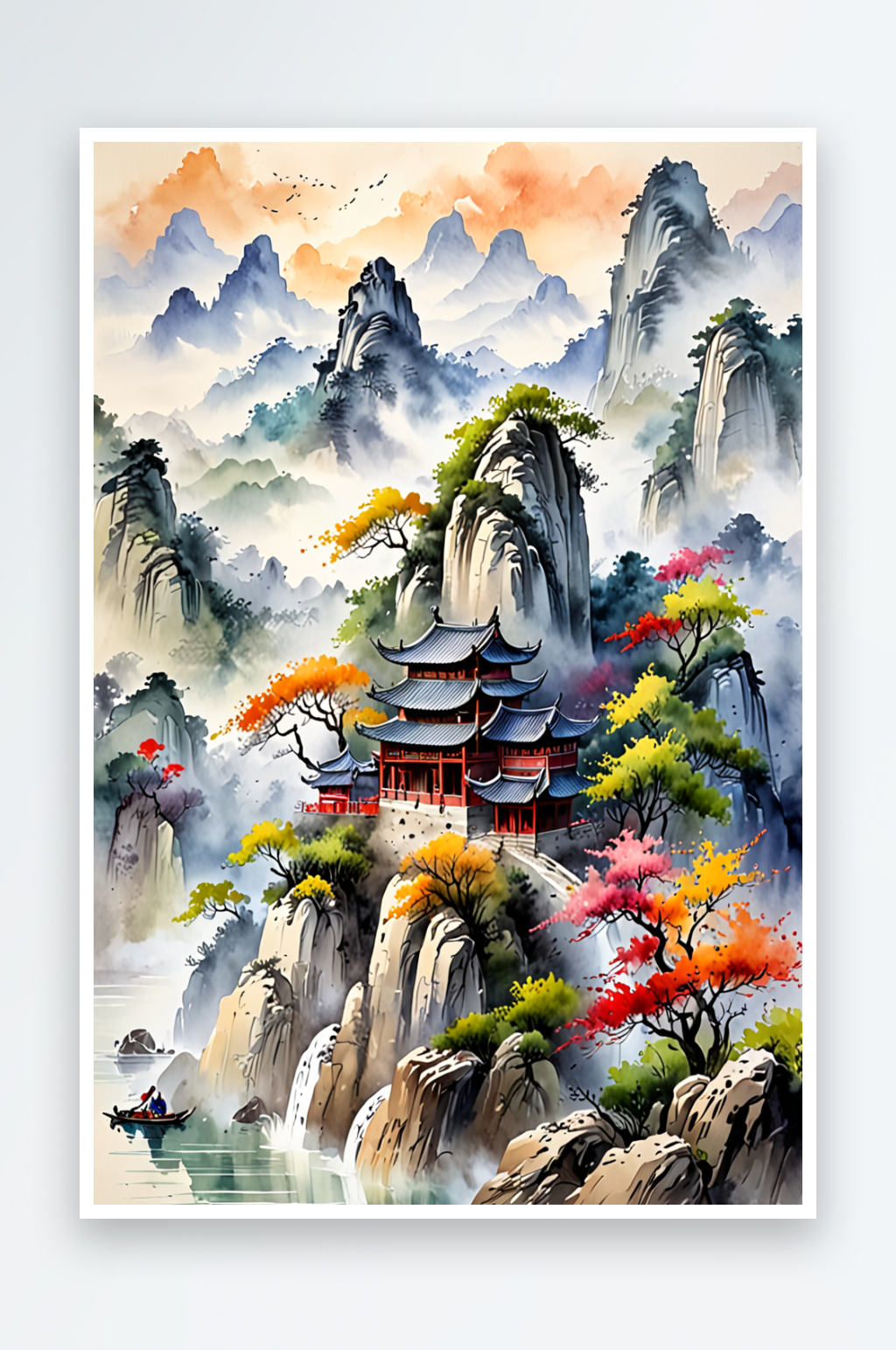 中风山水画图图片素材