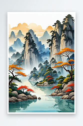 中国画风格山水风景图片