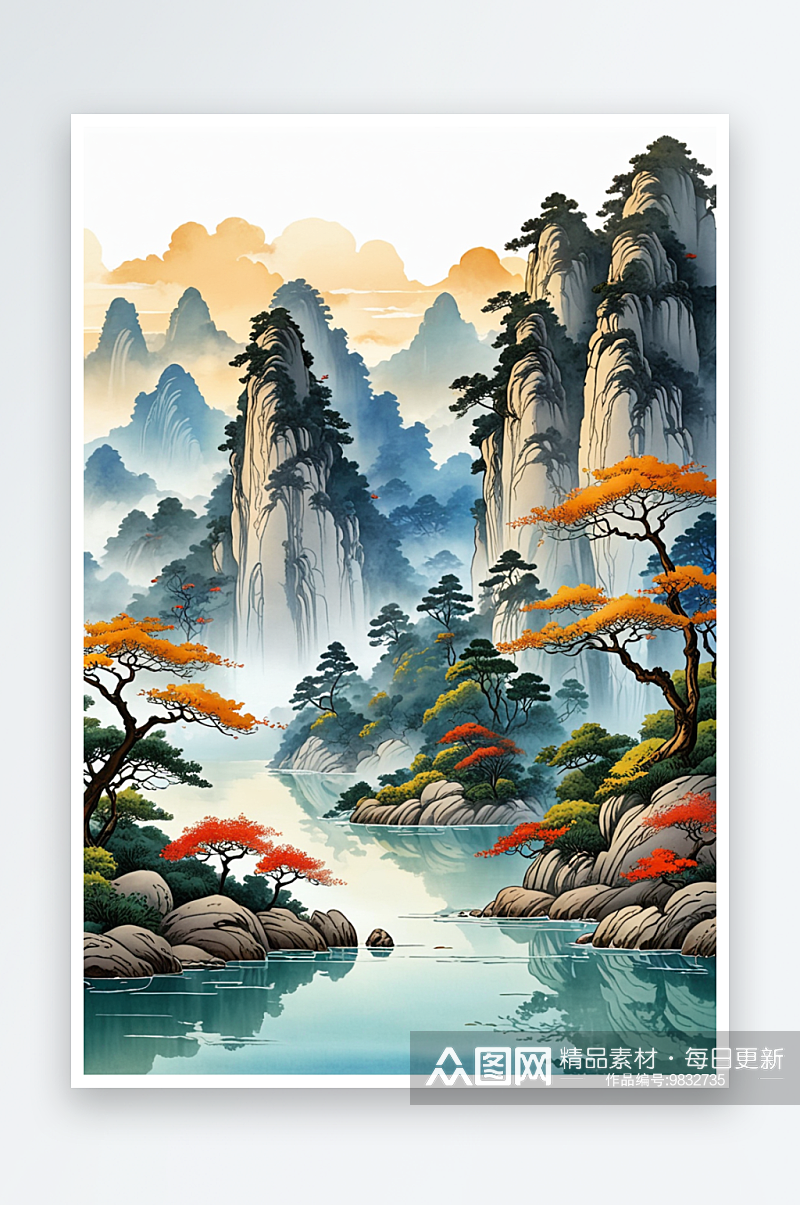 中国画风格山水风景图片素材
