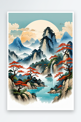 中国画风格山水风景图片