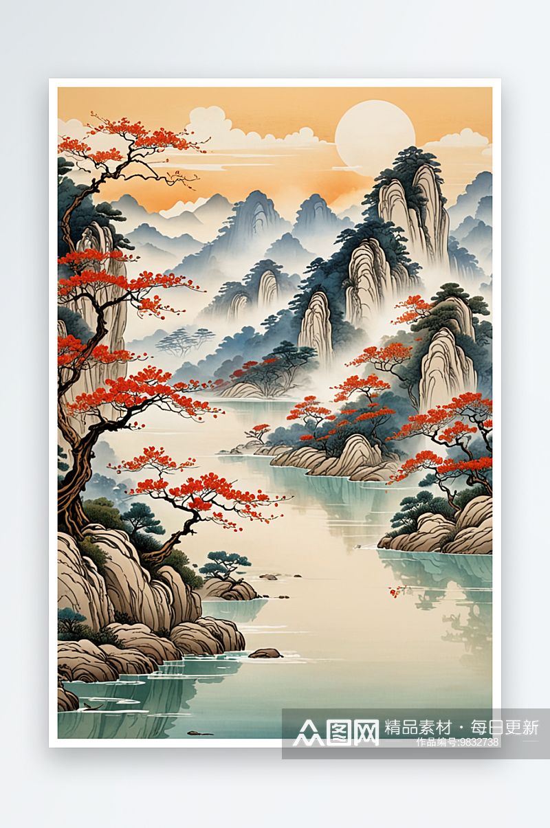 中国画风格山水风景图片素材