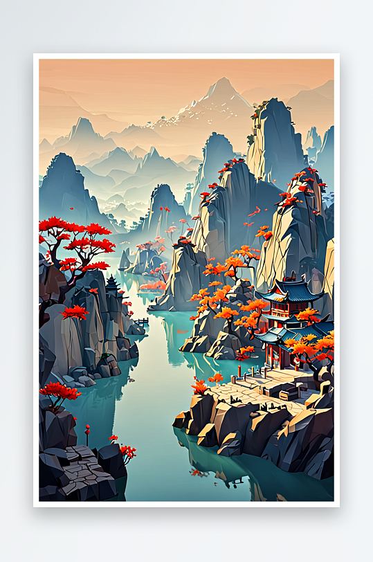 中式山水风景图形