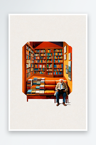 坐在书店看书的老人