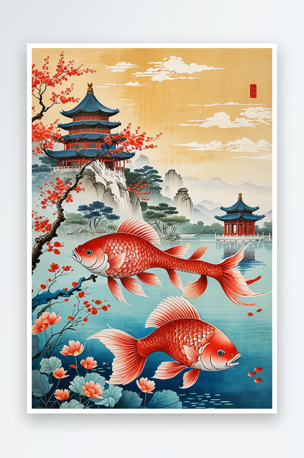 中风潮新现代复古风天坛鱼素材