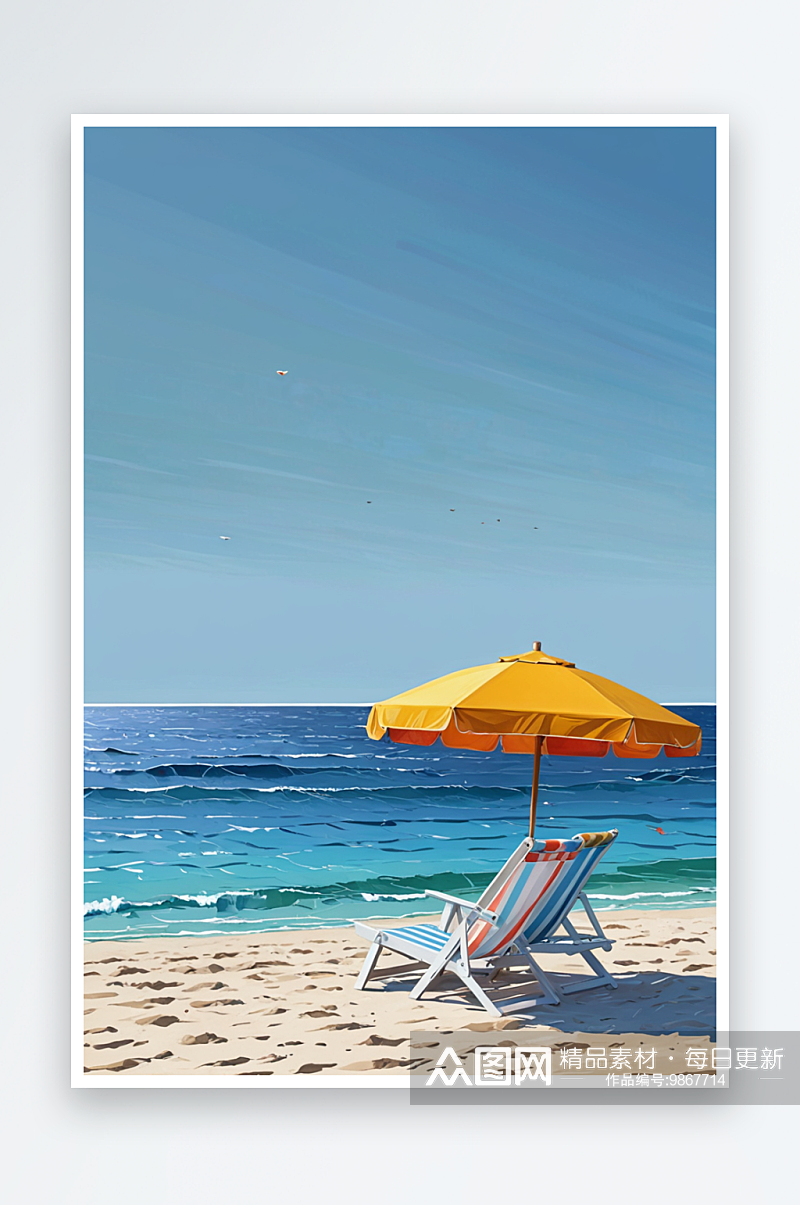 数字艺术夏季海边度假沙滩椅和遮阳伞素材