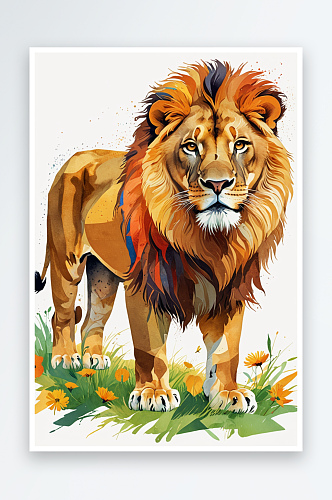 数字艺术儿童读物绘本插画拼贴风格的大狮子