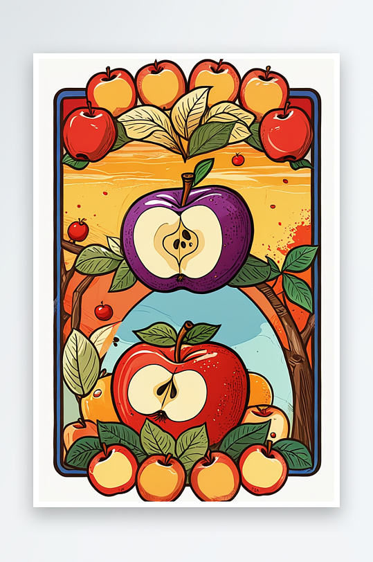 原创手绘卡通水果苹果插画海报素材