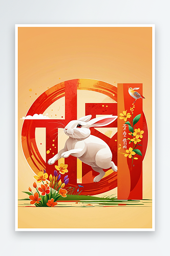 渲染兔年春节主题插画