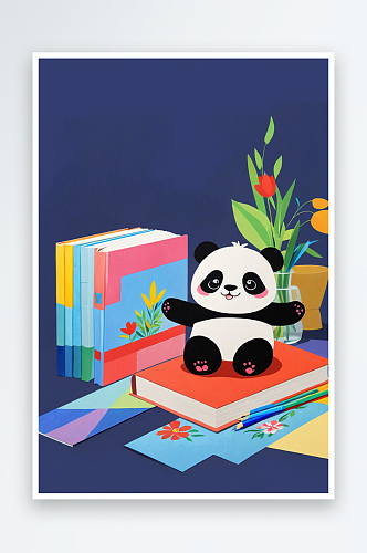 熊猫教师节花束书本教学
