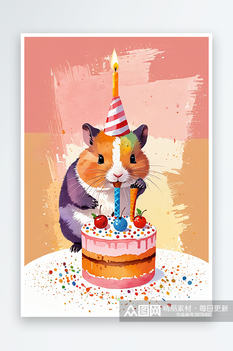 小动物庆祝生日吃蛋糕插画素材