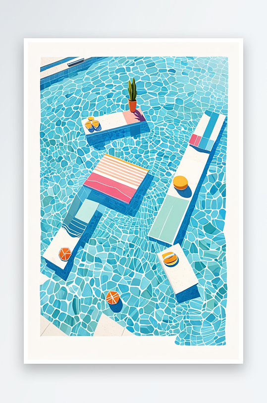 夏天游泳池插画图片