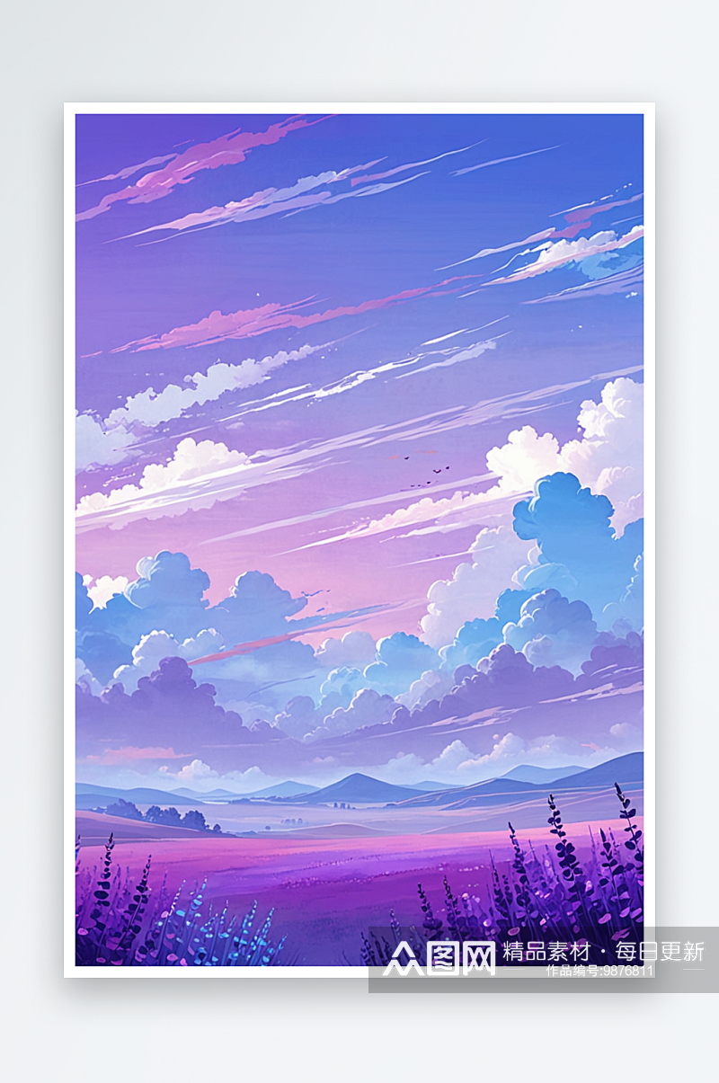 唯梦幻蓝紫色天空壁纸插画纯背景素材
