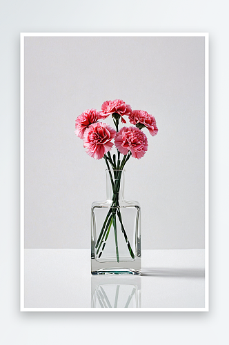透明玻璃花瓶里插花康乃馨
