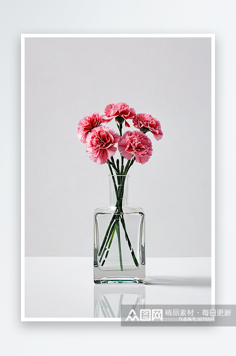 透明玻璃花瓶里插花康乃馨素材