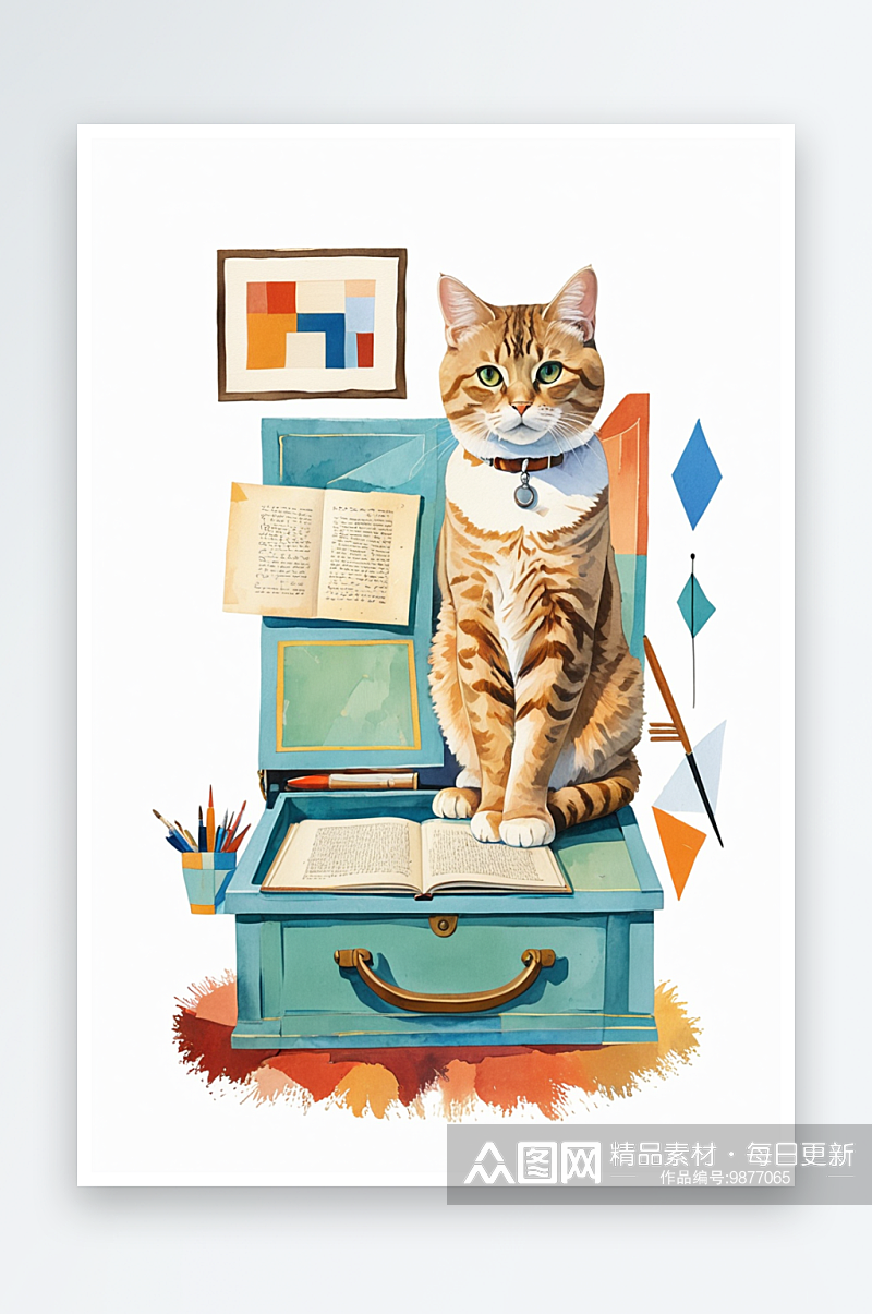 探险家猫的书房图片素材