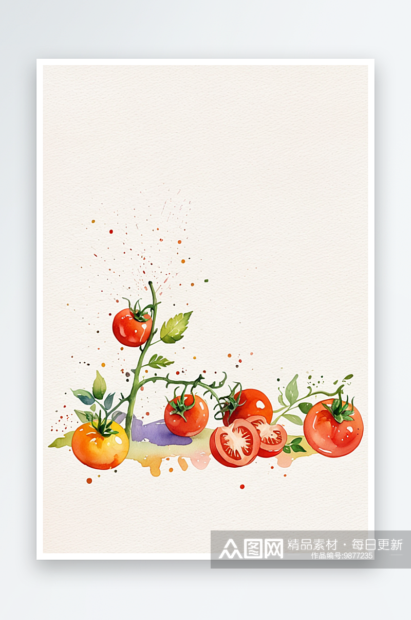 水彩卡通西红柿水果季节插画素材