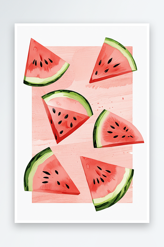 数位板绘画西瓜水果元素装饰画素材平涂插画