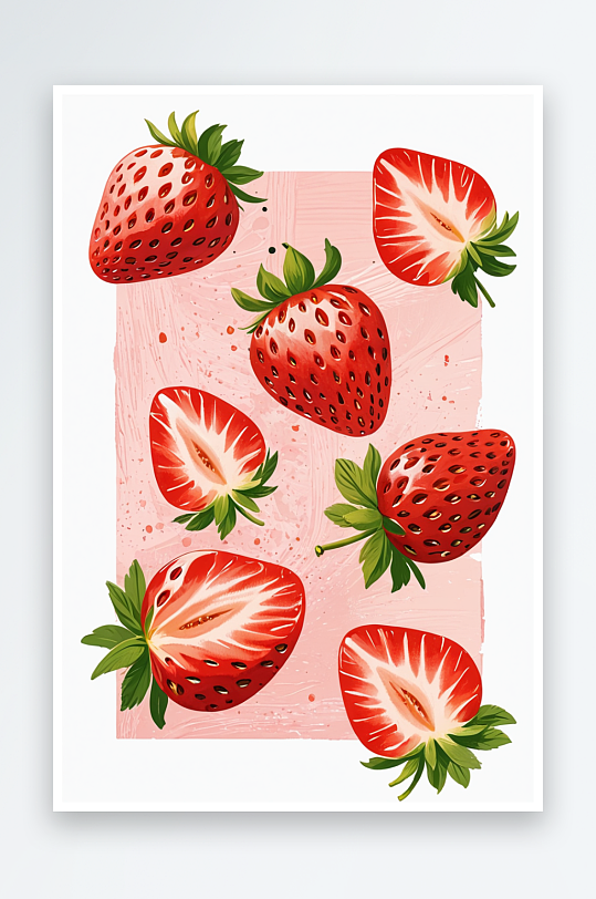 数位板绘画草莓水果元素装饰画素材平涂插画