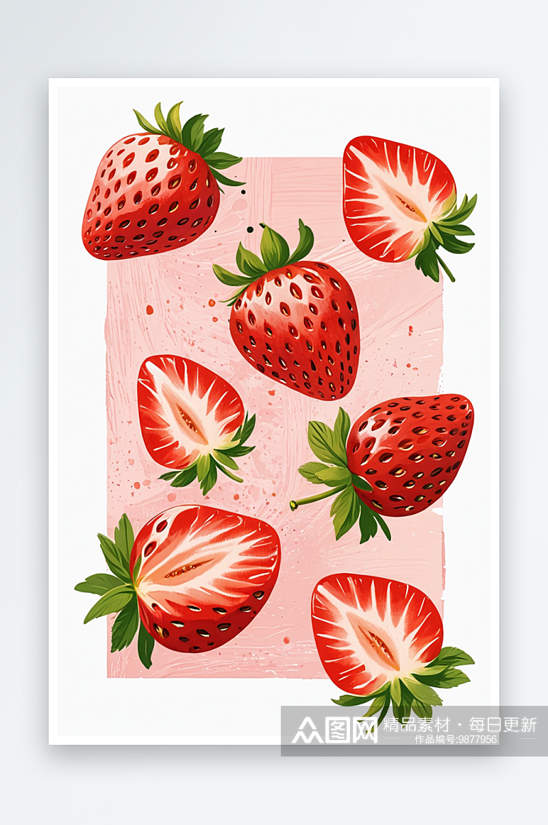 数位板绘画草莓水果元素装饰画素材平涂插画素材
