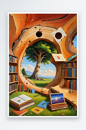 树洞图书馆元素图片