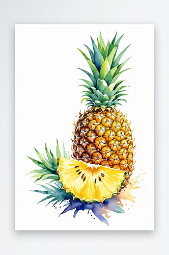 手绘水彩植物水果菠萝凤梨素材插画