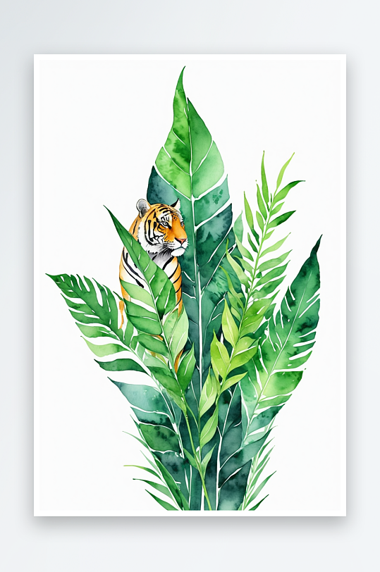 手绘水彩植物绿叶虎皮兰元素素材插画