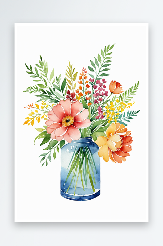 手绘水彩花瓶花束插画植物花卉