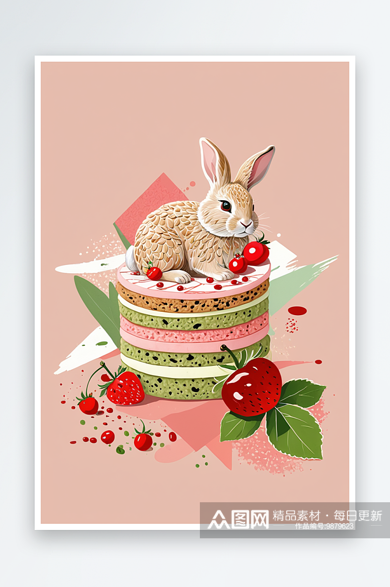 抹茶牛奶草莓车厘子燕麦谷物饼干兔年限定甜素材