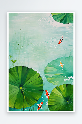 绿色背景上的水的特写镜头荷花锦鲤