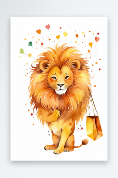 可爱的生日祝福聚会狮子用包盒子手绘水彩剪