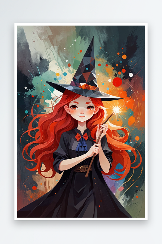 肌理风可爱红发女巫艺术插画治愈系魔法师