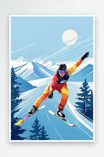 滑雪运动滑冰运动海报插画